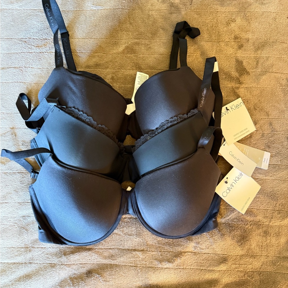 3 Calvin Klein Black Bras 38D All New w/tags
